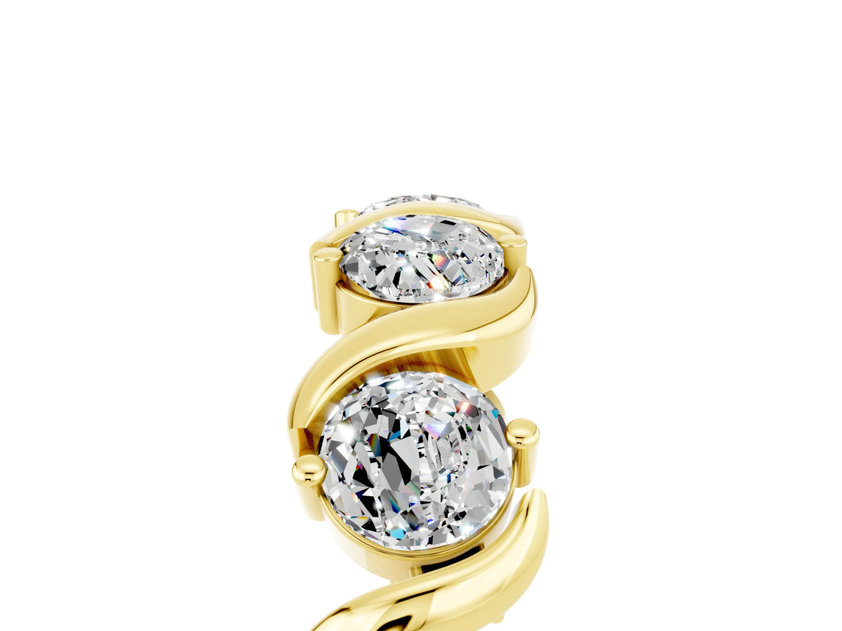 Round Moissanite Half Eternity Band in Yellow gold with Wave Prong Setting_5