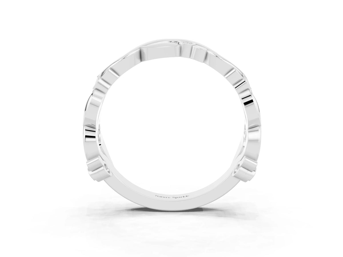 Round Moissanite Leaf Motif Eternity Band in Platinum with Bezel Setting_3