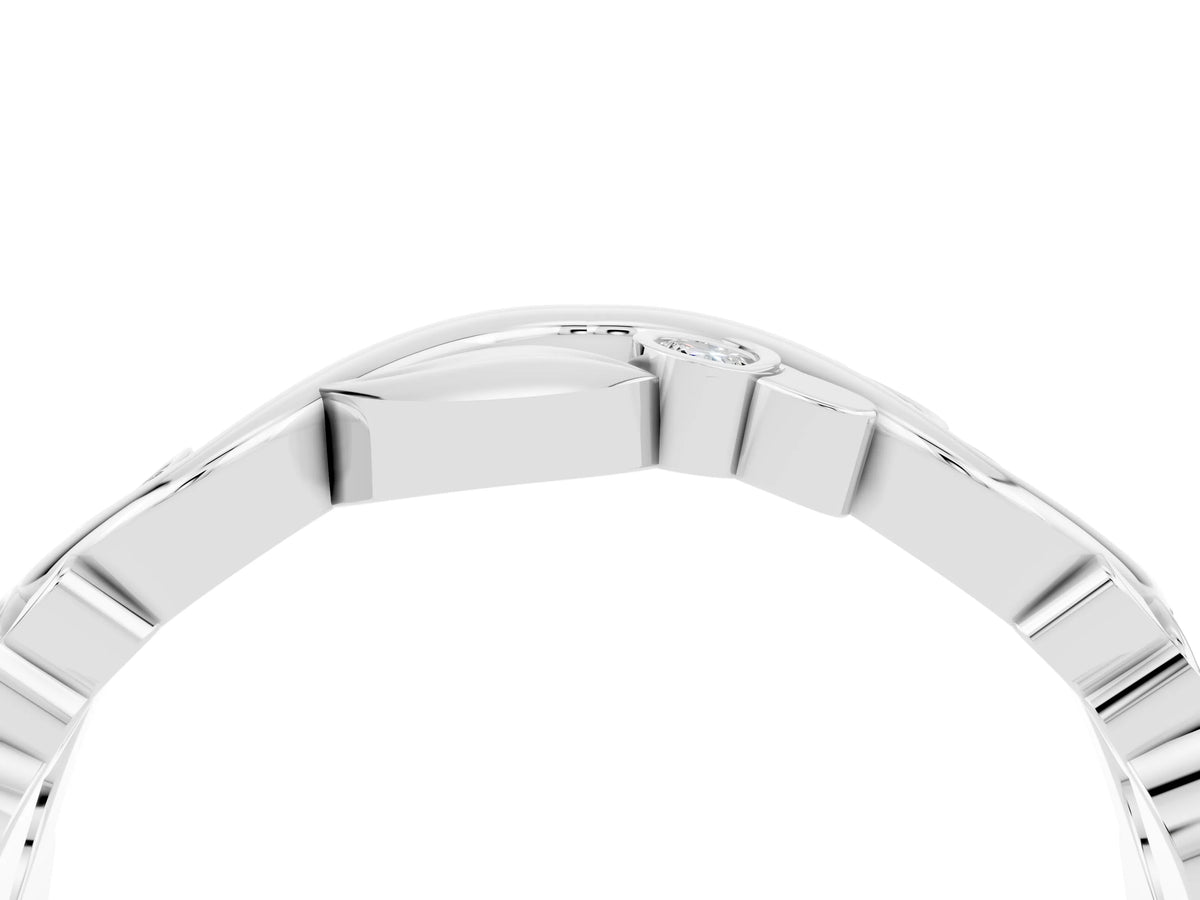 Round Moissanite Leaf Motif Eternity Band in Silver with Bezel Setting_4
