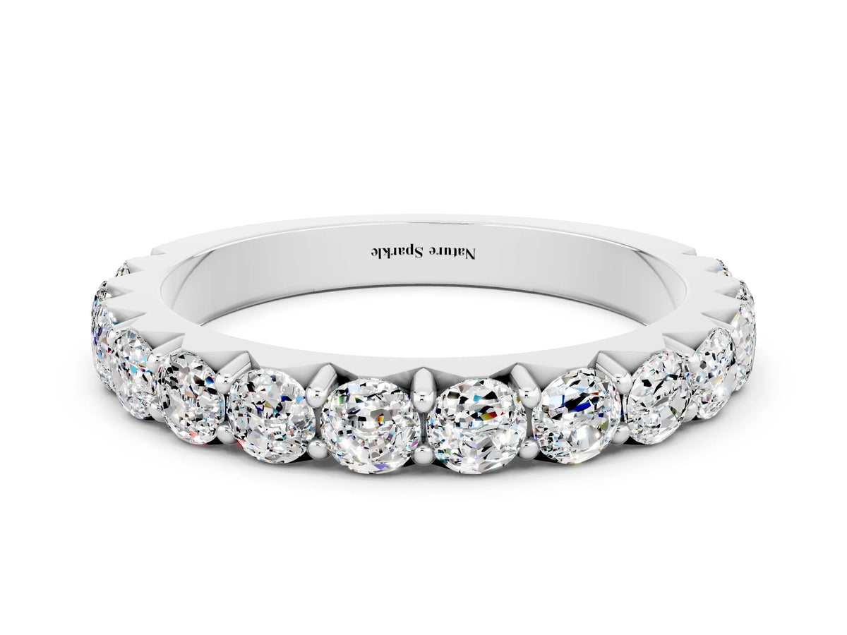 Round Moissanite Polished Half Eternity Band in Platinum with Classic Prong Setting