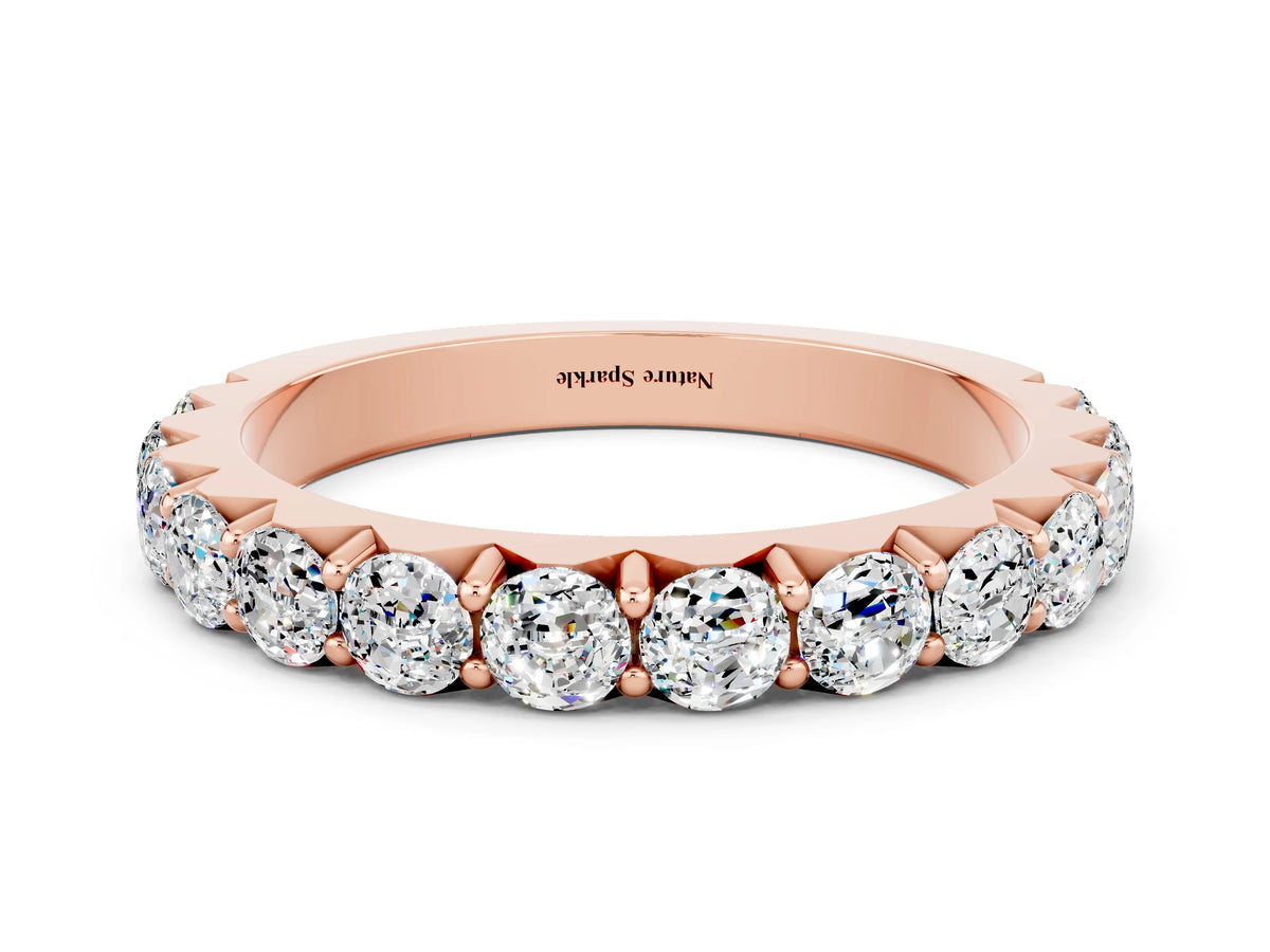 Round Moissanite Polished Half Eternity Band in Rose gold with Classic Prong Setting