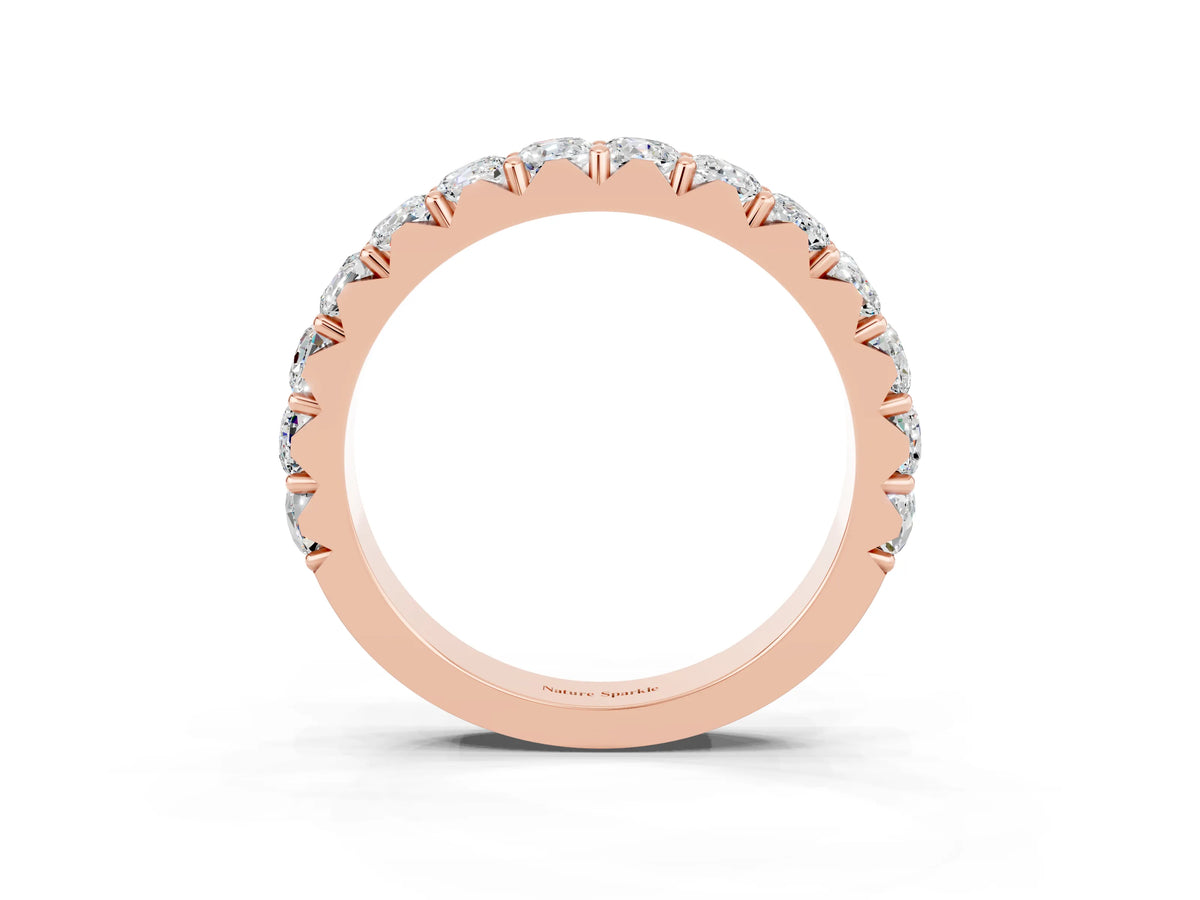 Round Moissanite Polished Half Eternity Band in Rose gold with Classic Prong Setting_3