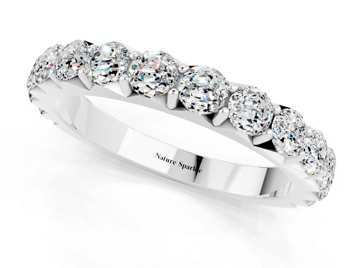 Round Moissanite Polished Half Eternity Band in White gold with Classic Prong Setting_1