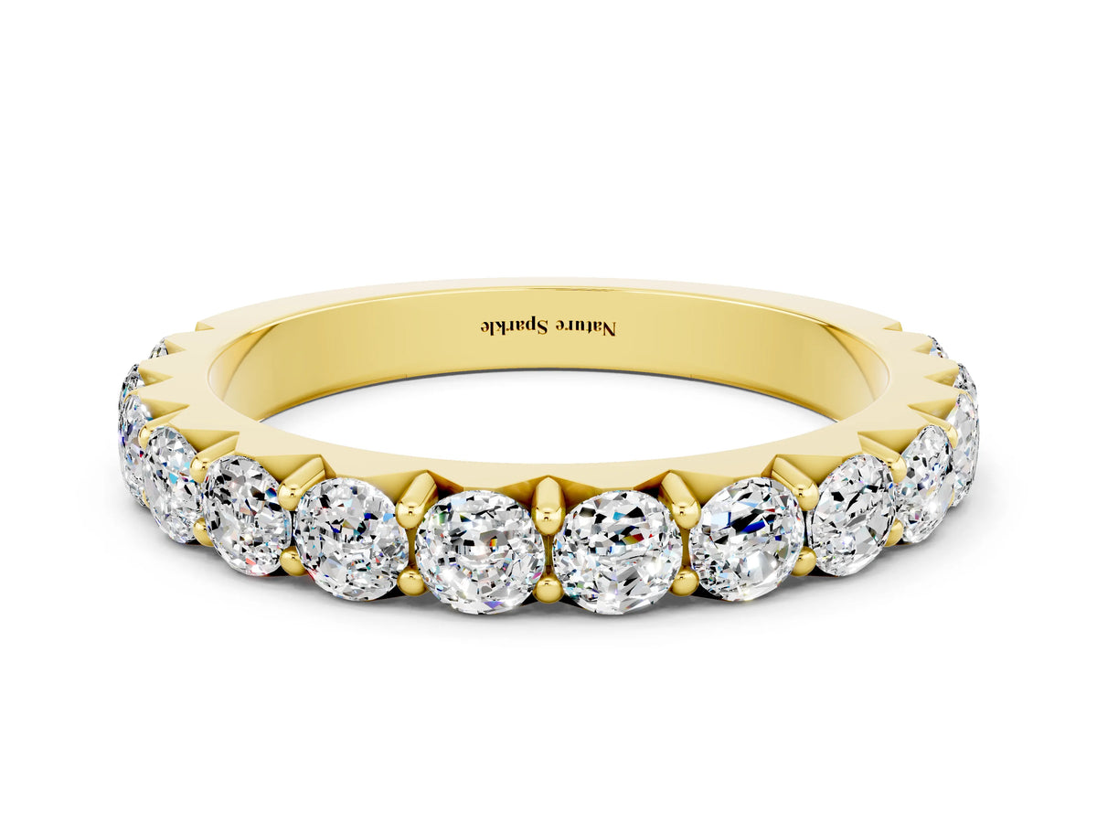 Round Moissanite Polished Half Eternity Band in Yellow gold with Classic Prong Setting