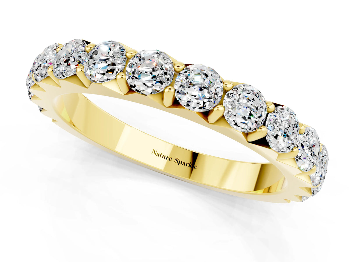 Round Moissanite Polished Half Eternity Band in Yellow gold with Classic Prong Setting_1