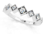 Round Moissanite Square Bezel Chevron Band in Silver with Milgrain Detailing_1