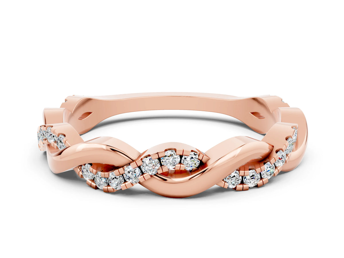 Round Moissanite Twist Eternity Band in Rose gold with Pavé Setting