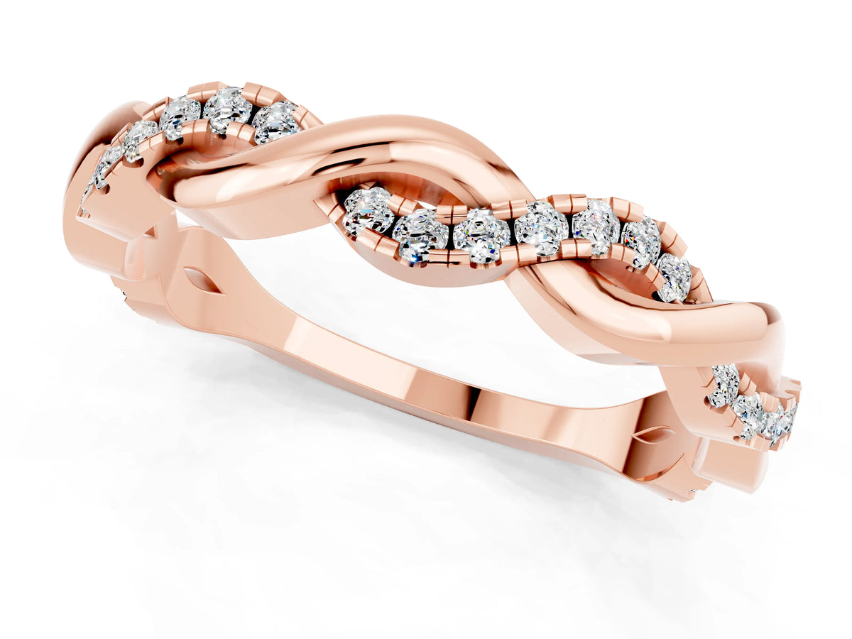 Round Moissanite Twist Eternity Band in Rose gold with Pavé Setting_1
