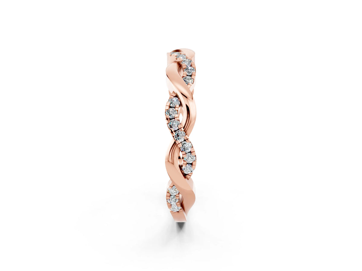 Round Moissanite Twist Eternity Band in Rose gold with Pavé Setting_2