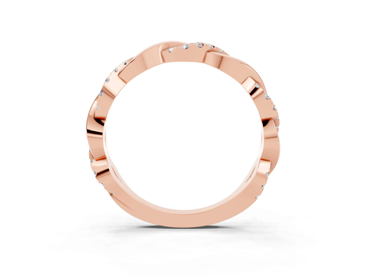 Round Moissanite Twist Eternity Band in Rose gold with Pavé Setting_3