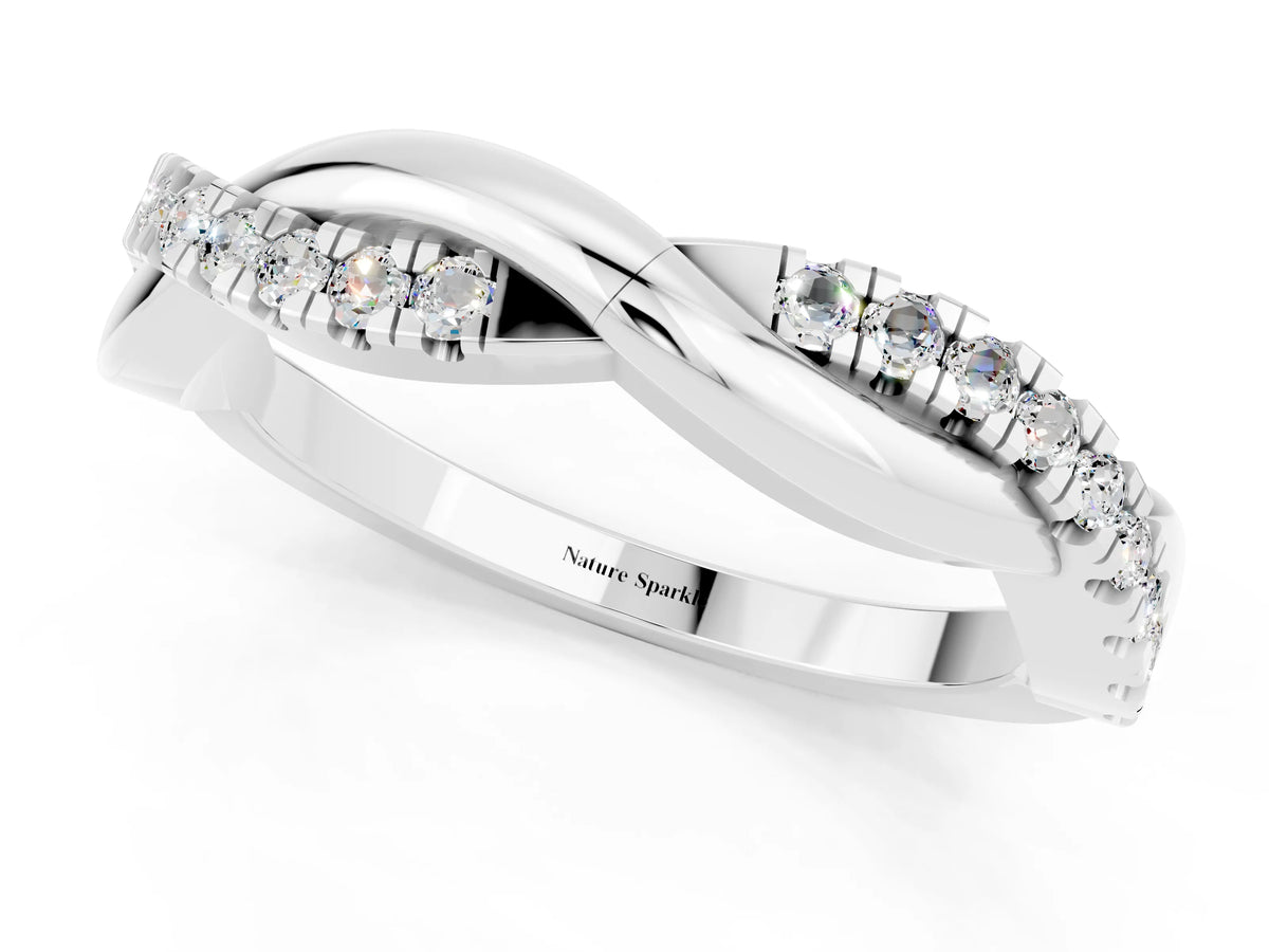Round Moissanite Twisted Infinity Band in Silver with Prong Setting_1