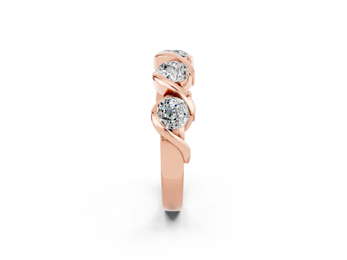 Round Moissanite Wave Band in Rose gold with Channel Setting and Shared Prongs_2
