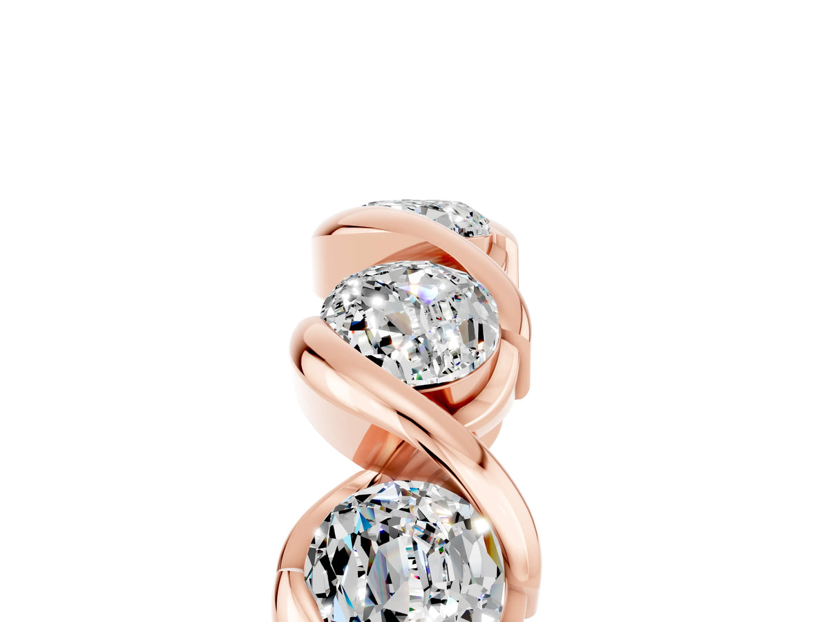 Round Moissanite Wave Band in Rose gold with Channel Setting and Shared Prongs_5