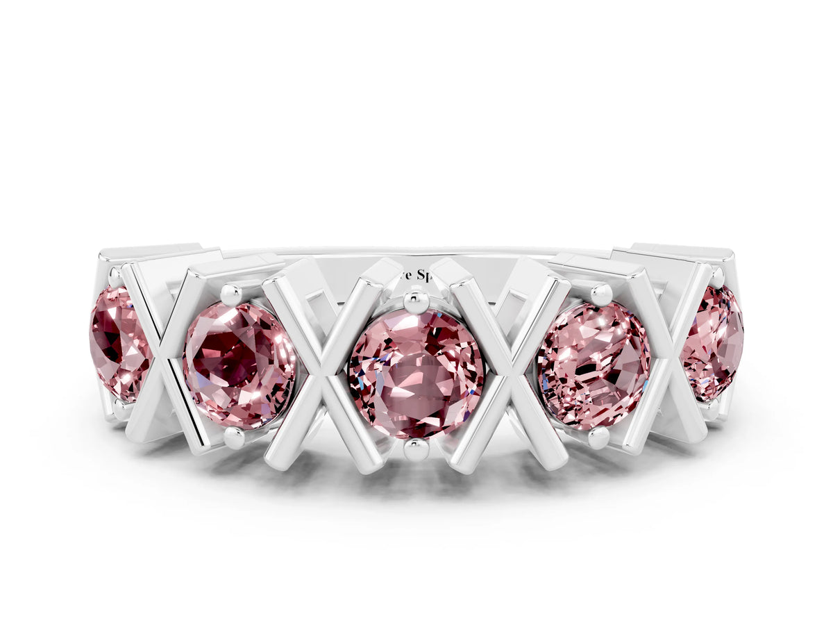 Round Morganite Channel Set Band in Platinum with X-Prong Detail