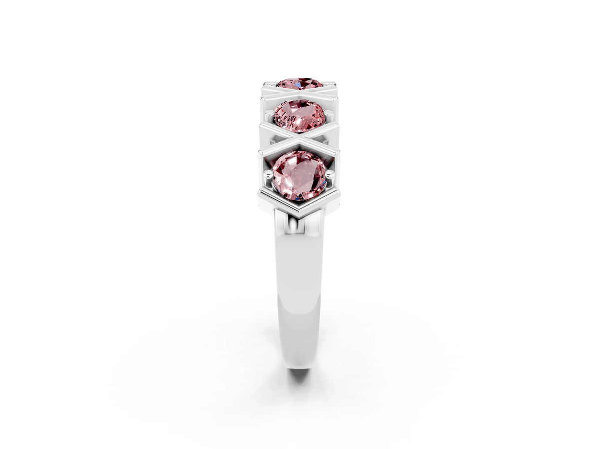Round Morganite Channel Set Band in Platinum with X-Prong Detail_2