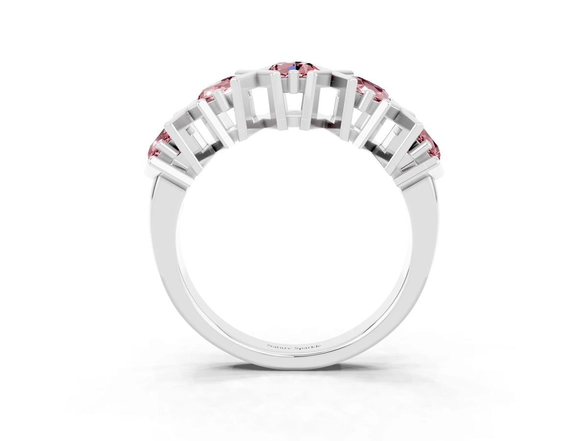 Round Morganite Channel Set Band in Platinum with X-Prong Detail_3