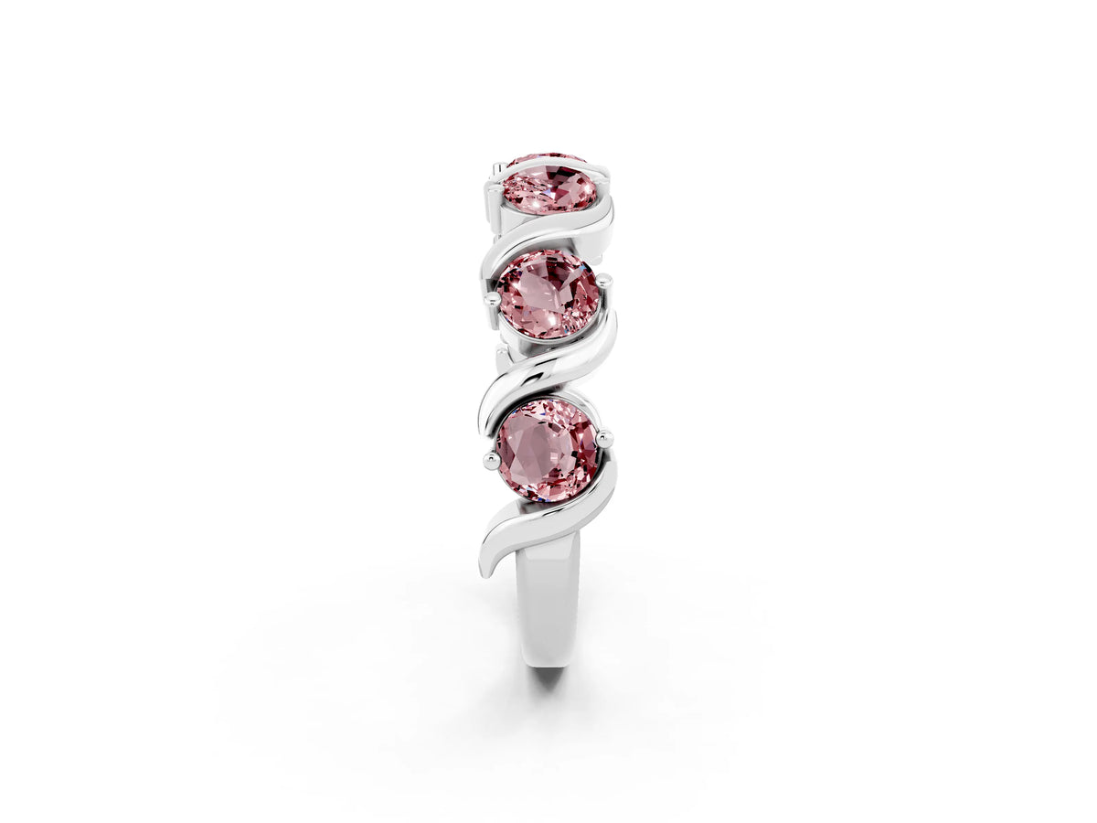 Round Morganite Half Eternity Band in Platinum with Wave Prong Setting_2