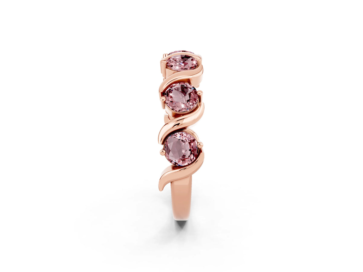 Round Morganite Half Eternity Band in Rose gold with Wave Prong Setting_2