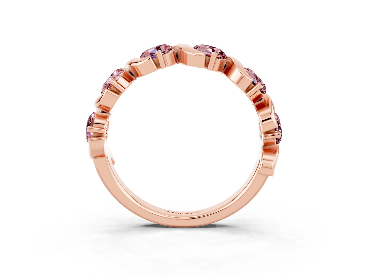 Round Morganite Half Eternity Band in Rose gold with Wave Prong Setting_3