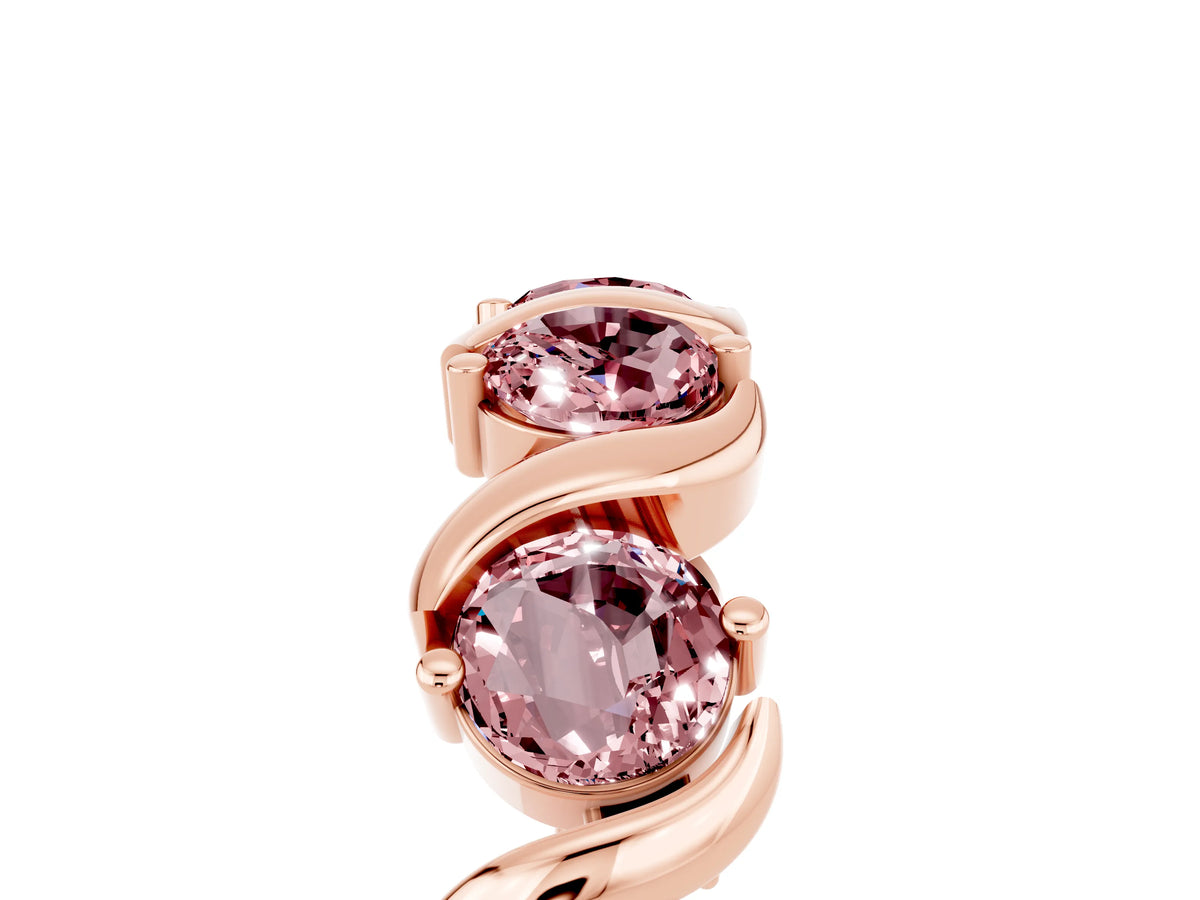Round Morganite Half Eternity Band in Rose gold with Wave Prong Setting_5