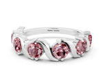Round Morganite Half Eternity Band in Silver with Wave Prong Setting