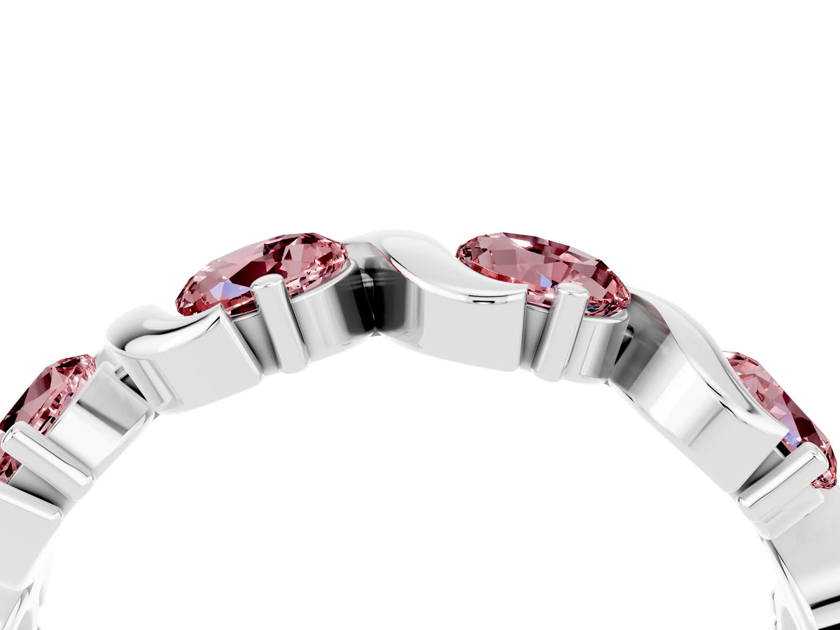 Round Morganite Half Eternity Band in Silver with Wave Prong Setting_4