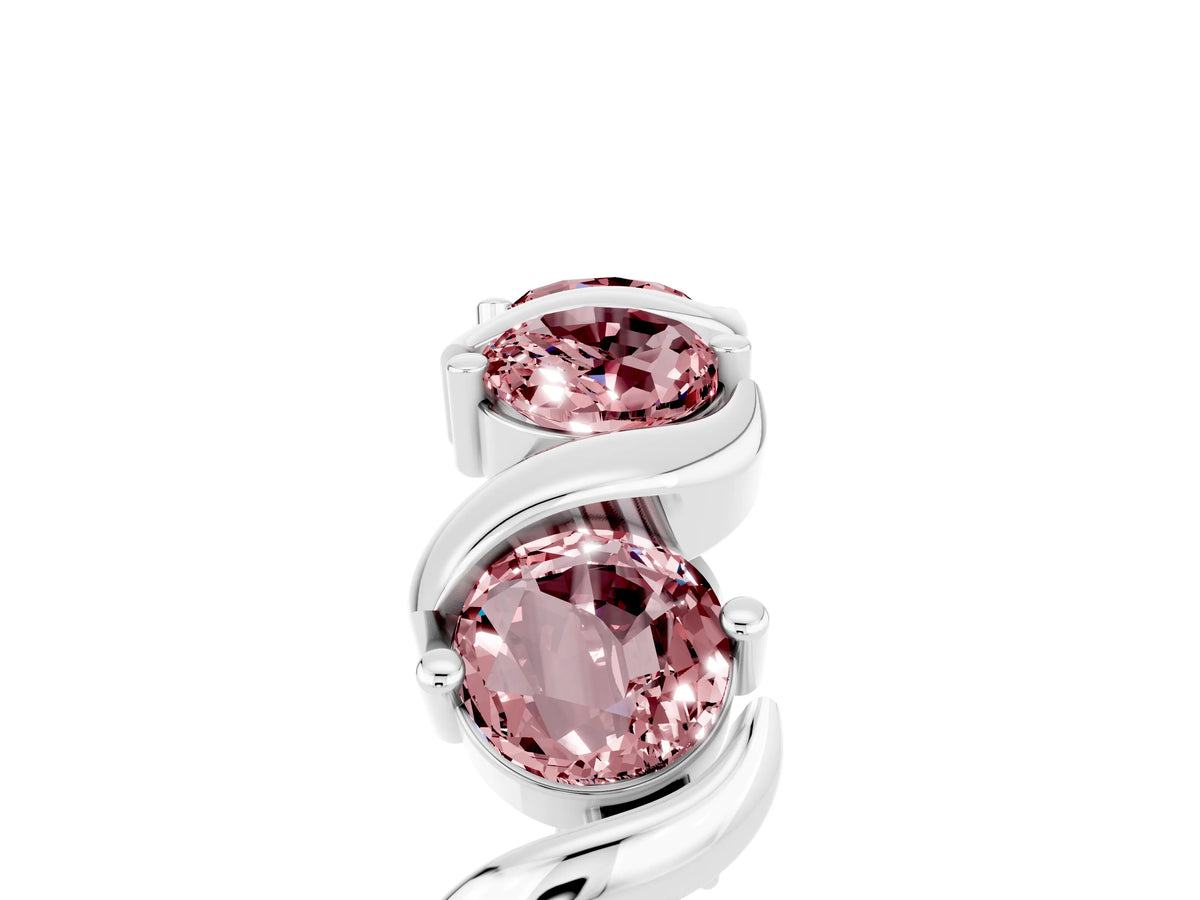 Round Morganite Half Eternity Band in Silver with Wave Prong Setting_5