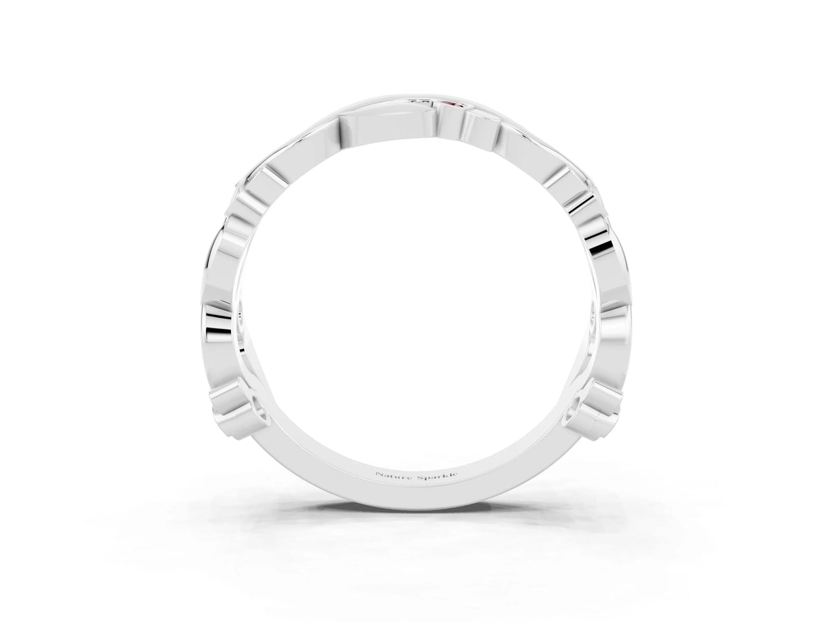 Round Morganite Leaf Motif Eternity Band in Silver with Bezel Setting_3