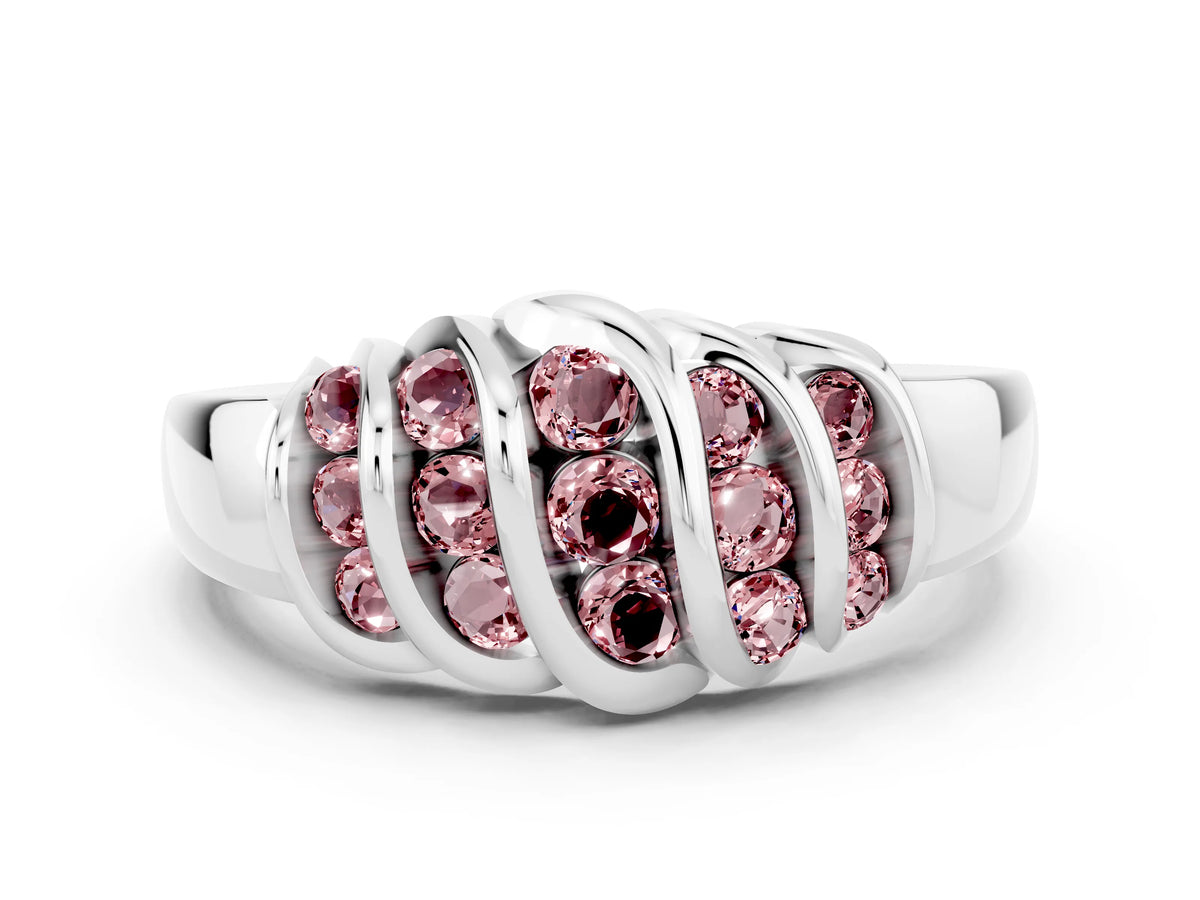 Round Morganite Multi-Row Crossover Band in Silver with Polished Curves