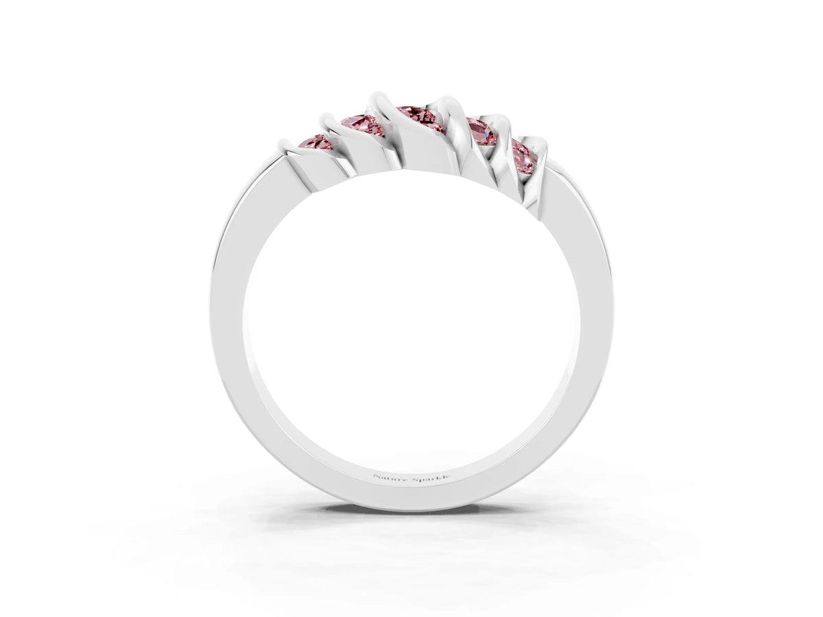 Round Morganite Multi-Row Crossover Band in Silver with Polished Curves_3