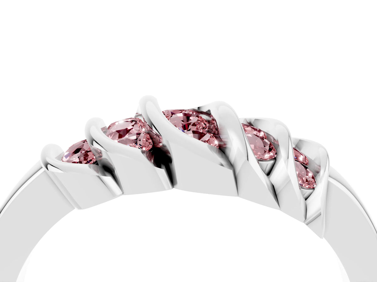 Round Morganite Multi-Row Crossover Band in Silver with Polished Curves_4