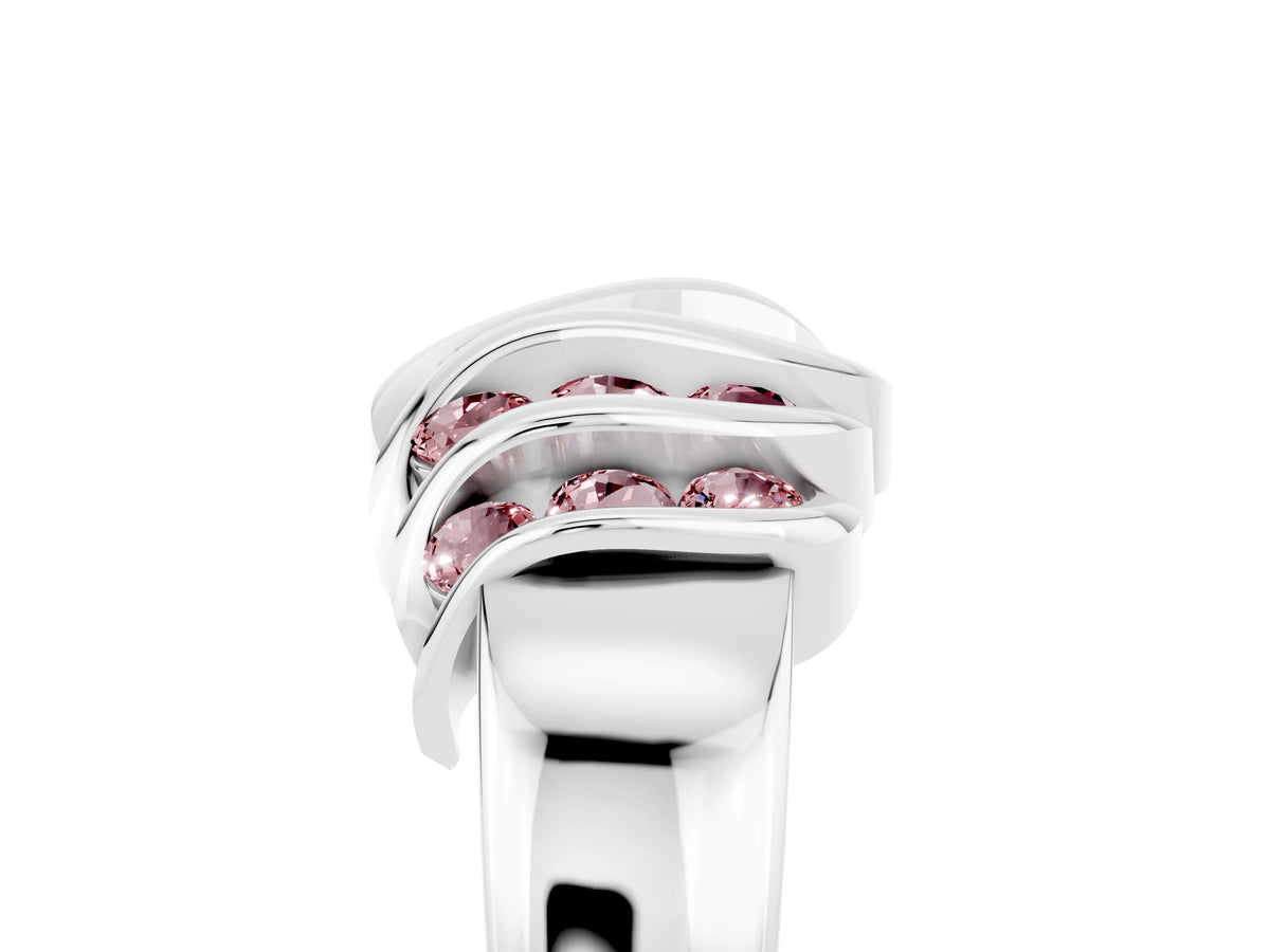 Round Morganite Multi-Row Crossover Band in Silver with Polished Curves_5