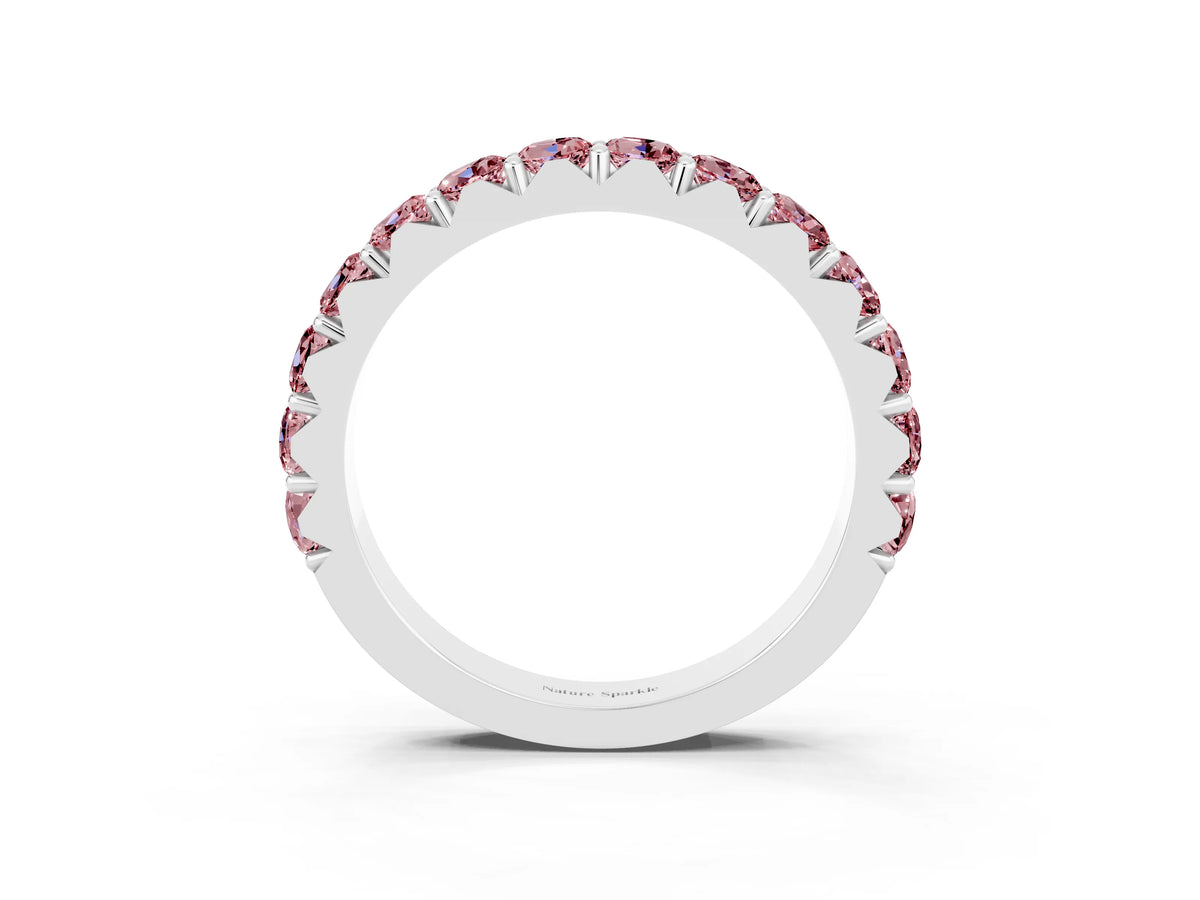 Round Morganite Polished Half Eternity Band in Platinum with Classic Prong Setting_3
