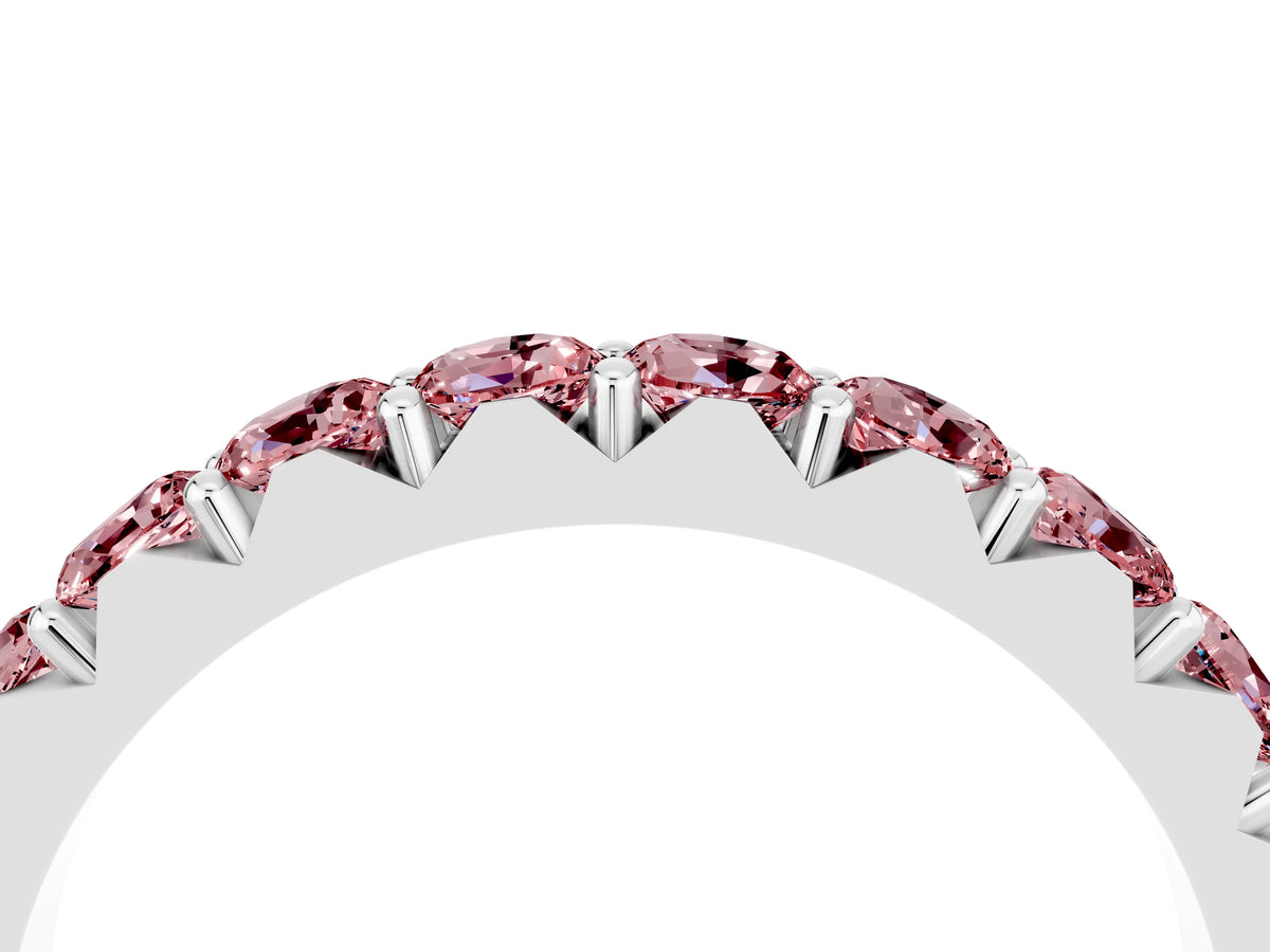 Round Morganite Polished Half Eternity Band in Platinum with Classic Prong Setting_4
