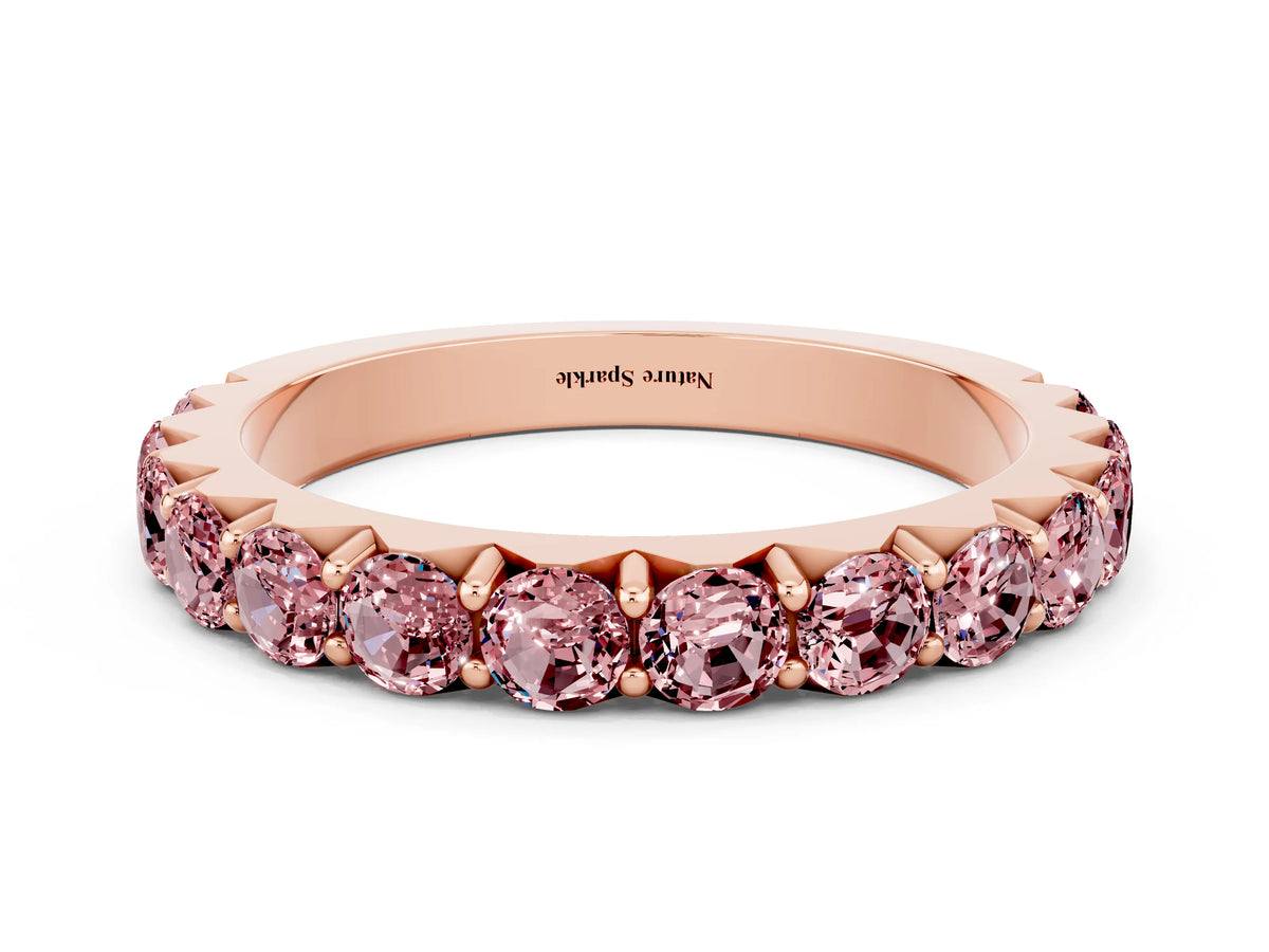 Round Morganite Polished Half Eternity Band in Rose gold with Classic Prong Setting