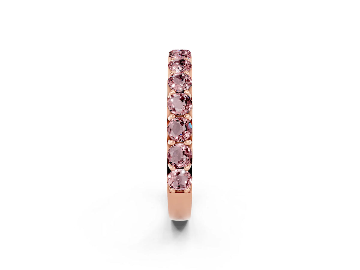 Round Morganite Polished Half Eternity Band in Rose gold with Classic Prong Setting_2