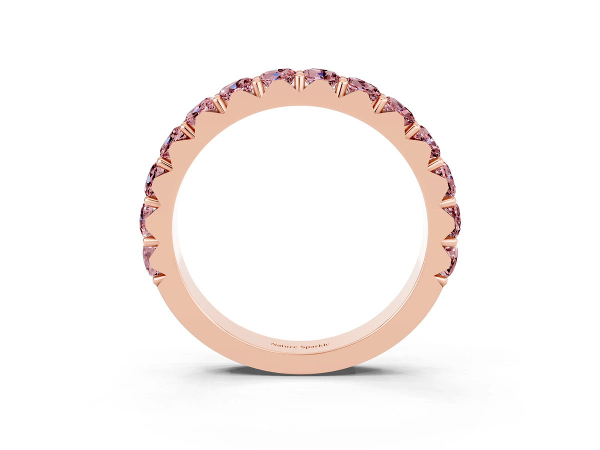 Round Morganite Polished Half Eternity Band in Rose gold with Classic Prong Setting_3
