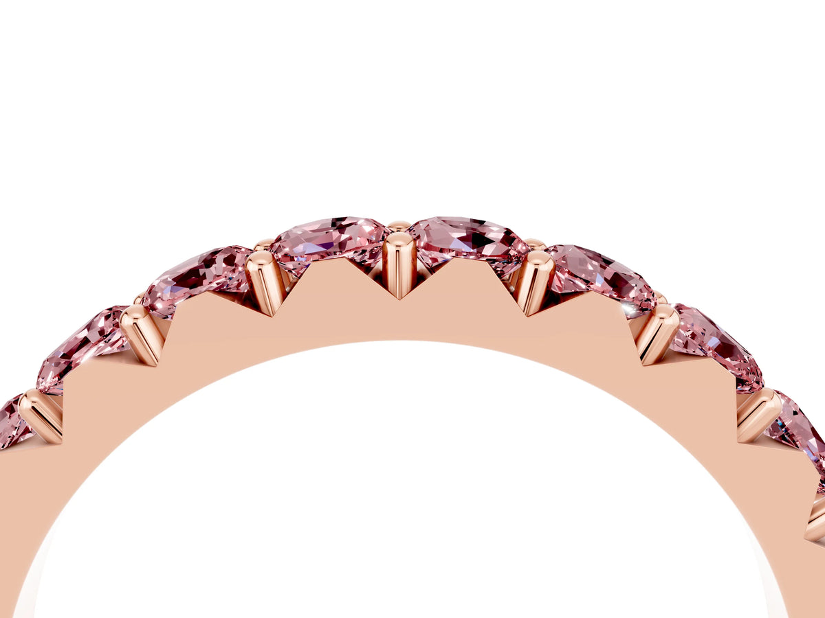Round Morganite Polished Half Eternity Band in Rose gold with Classic Prong Setting_4