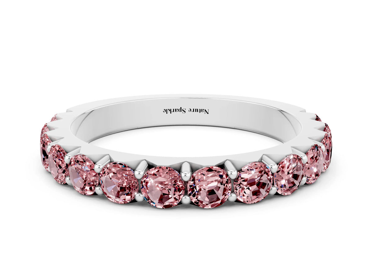 Round Morganite Polished Half Eternity Band in Silver with Classic Prong Setting