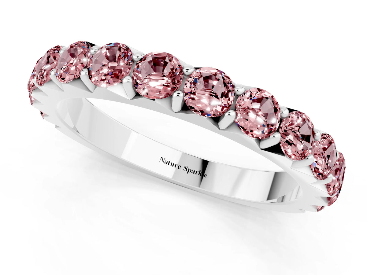 Round Morganite Polished Half Eternity Band in Silver with Classic Prong Setting_1