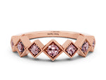 Round Morganite Square Bezel Chevron Band in Rose gold with Milgrain Detailing