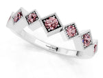 Round Morganite Square Bezel Chevron Band in Silver with Milgrain Detailing_1