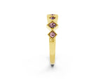 Round Morganite Square Bezel Chevron Band in Yellow gold with Milgrain Detailing_2