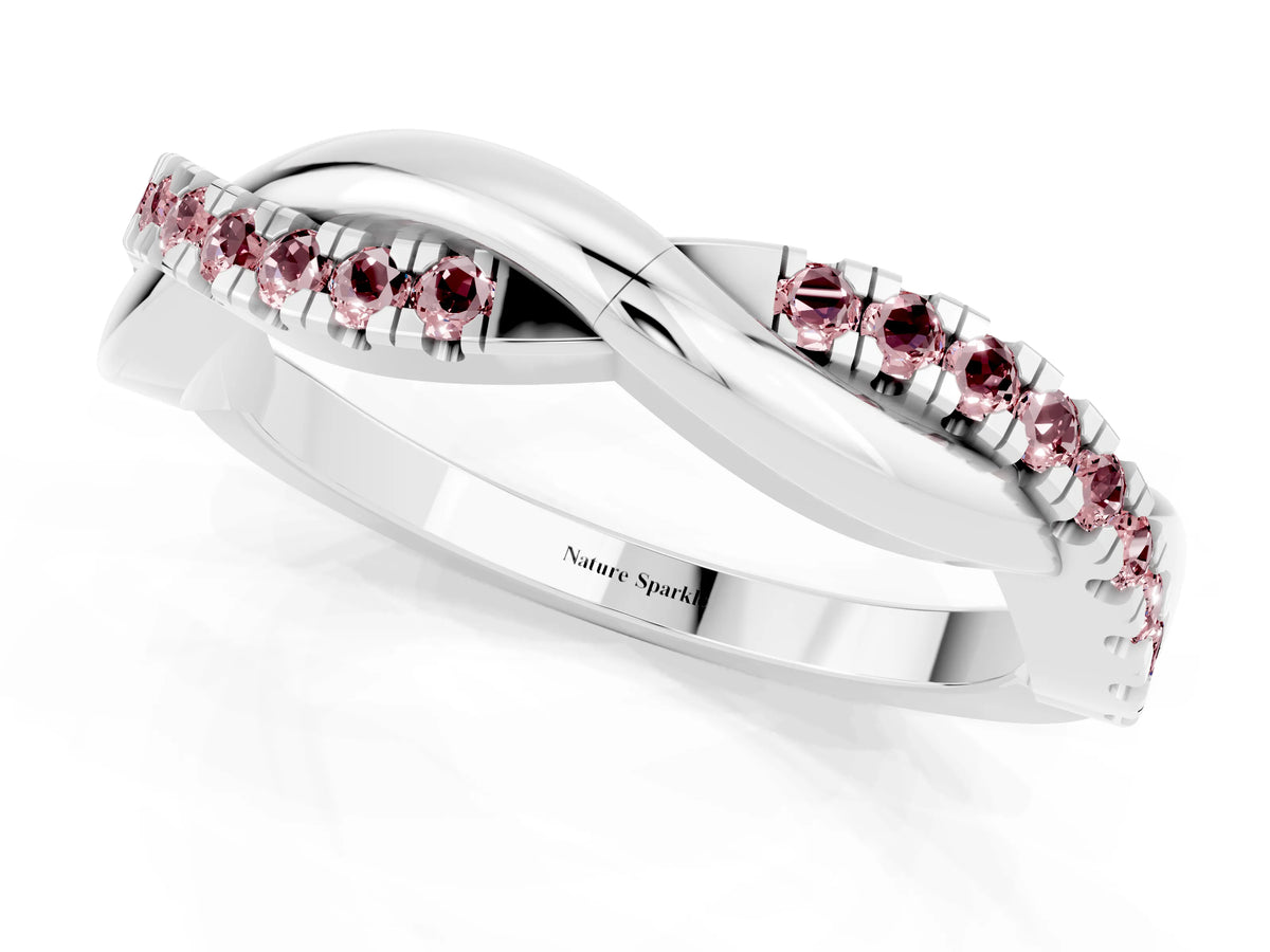 Round Morganite Twisted Infinity Band in Silver with Prong Setting_1