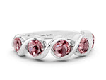 Round Morganite Wave Band in Silver with Channel Setting and Shared Prongs