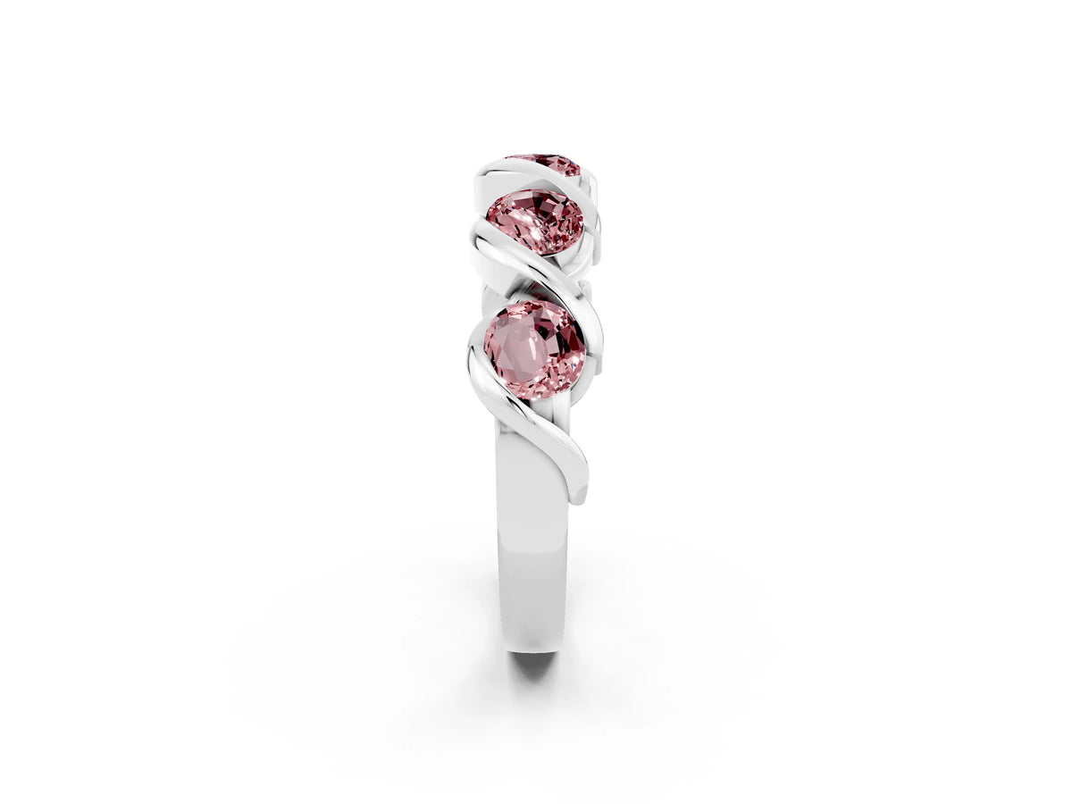 Round Morganite Wave Band in Silver with Channel Setting and Shared Prongs_2