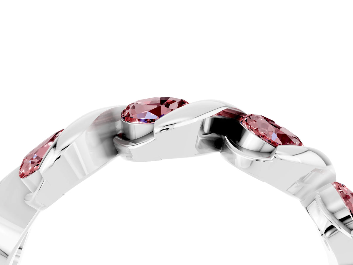 Round Morganite Wave Band in Silver with Channel Setting and Shared Prongs_4