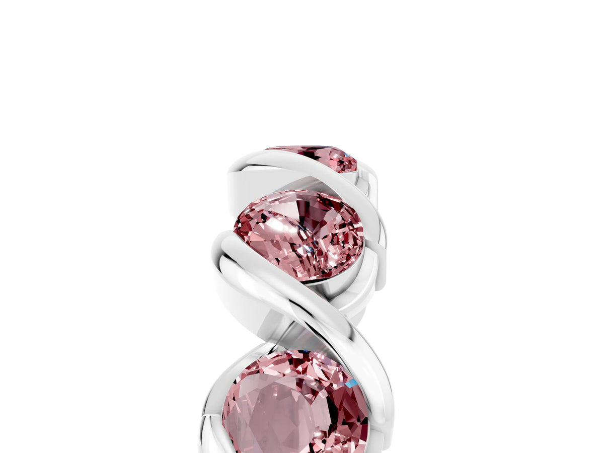 Round Morganite Wave Band in Silver with Channel Setting and Shared Prongs_5
