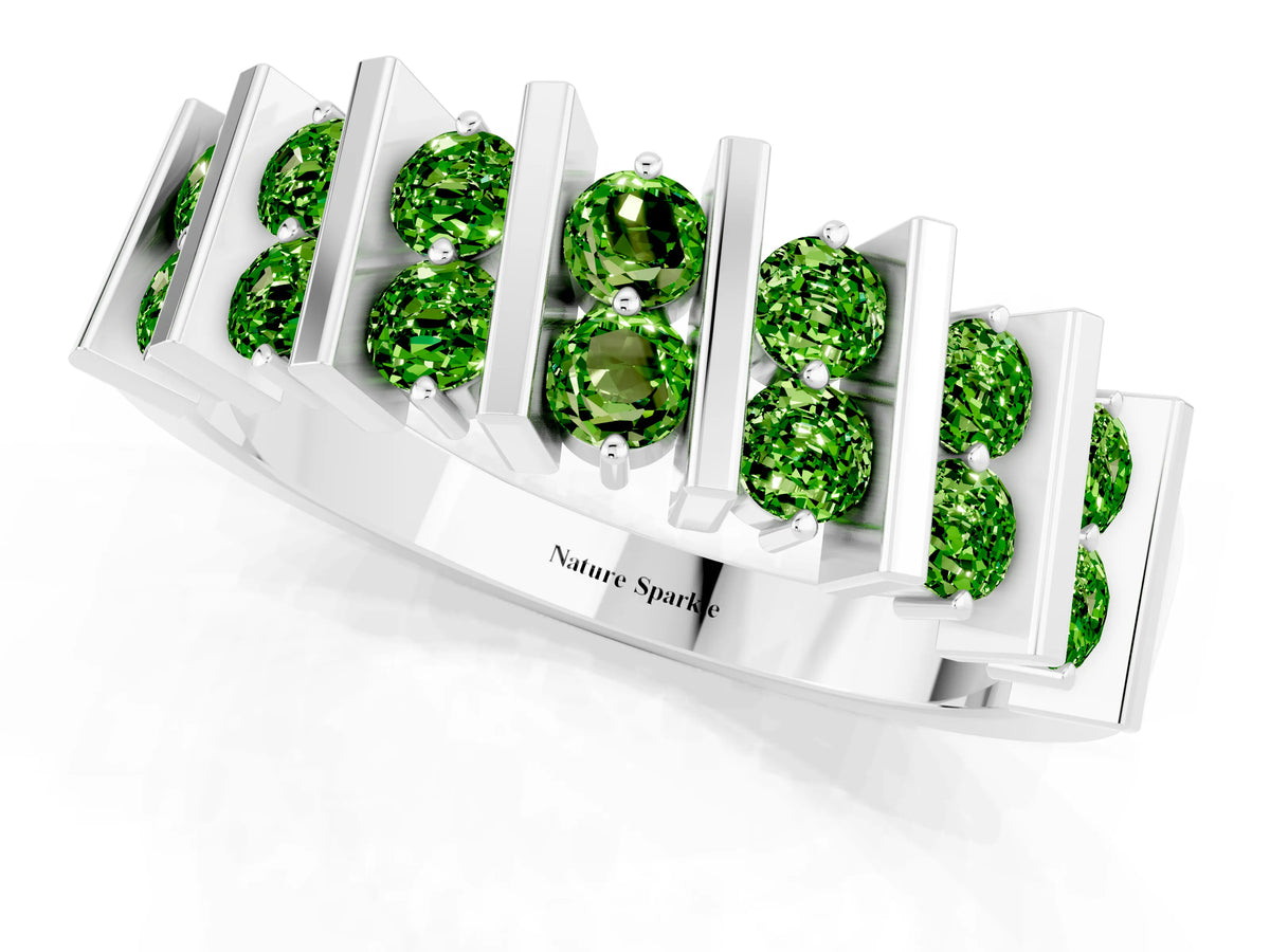 Round Peridot Anniversary Band in Platinum with Channel Setting and Vertical Prongs_1
