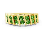 Round Peridot Anniversary Band in Yellow gold with Channel Setting and Vertical Prongs